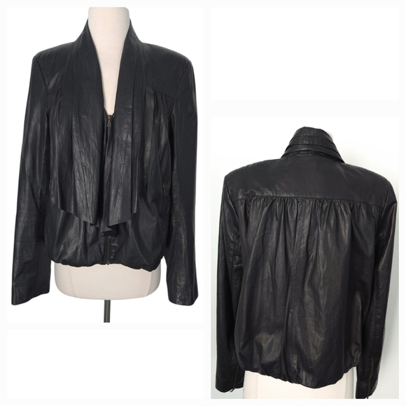 Diane Von Furstenberg DVF Black Leather Ruffle Meringue Jacket - Picture 4 of 9